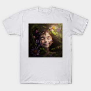 A Happy Young Child Surrounded by Flowers T-Shirt